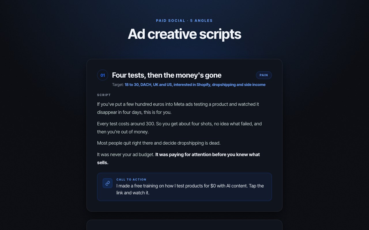 Ad creative scripts preview